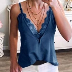 Lace Camisole, Blue, Sz S